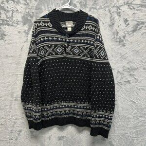 L.L. Bean Sweater Mens XL Lambswool Nordic Fair Isle Pullover Button Knit